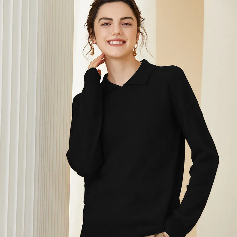 Women's Cashmere Sweater Polo Collar Pullover Cashmere Sweater