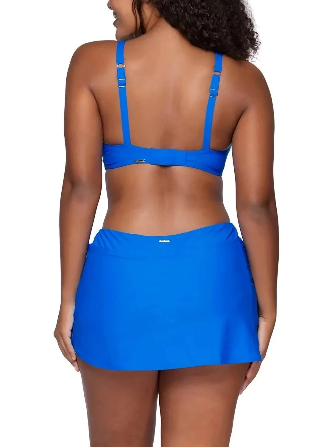Women's Electric Blue Sporty Mid-Rise Full Coverage Swimwear Bikini Bottom Skirt