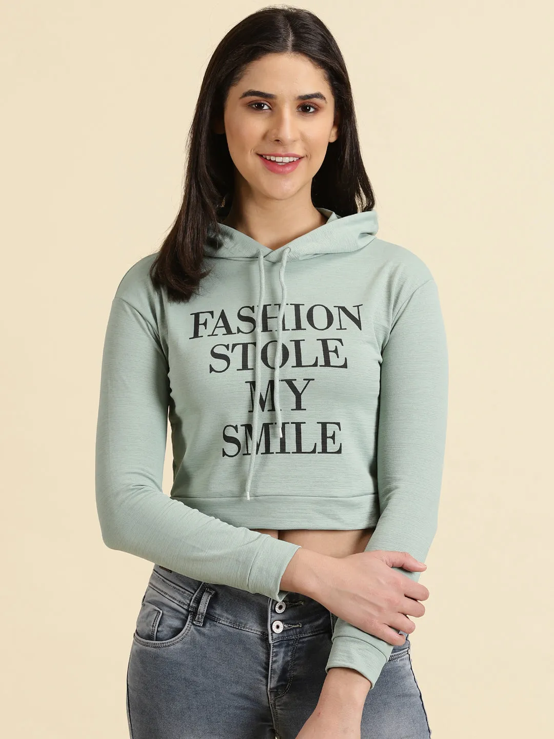 Women's Sea Green Printed Sweatshirt