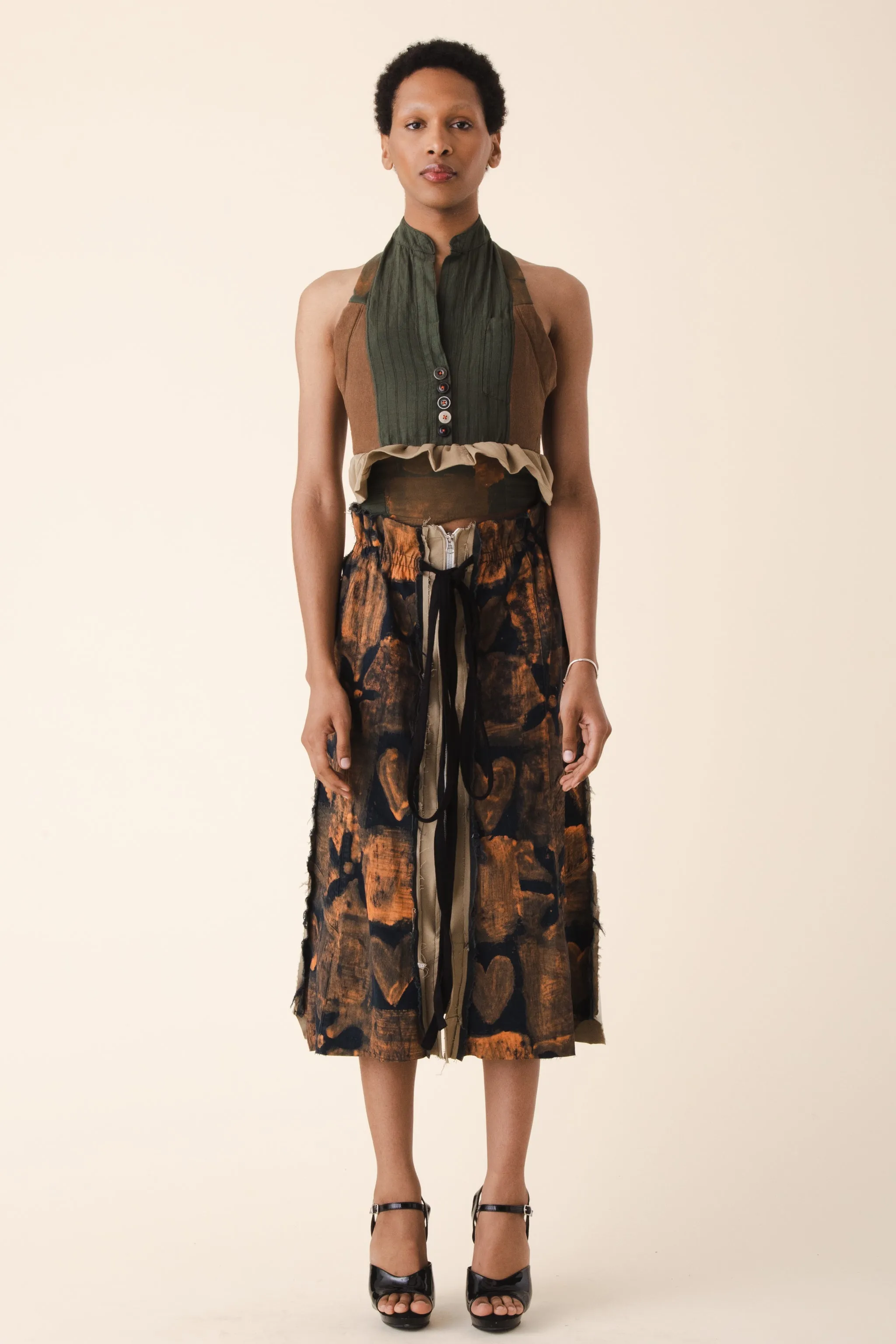 Yasmin Two-Tone Painted Check Maxi Skirt